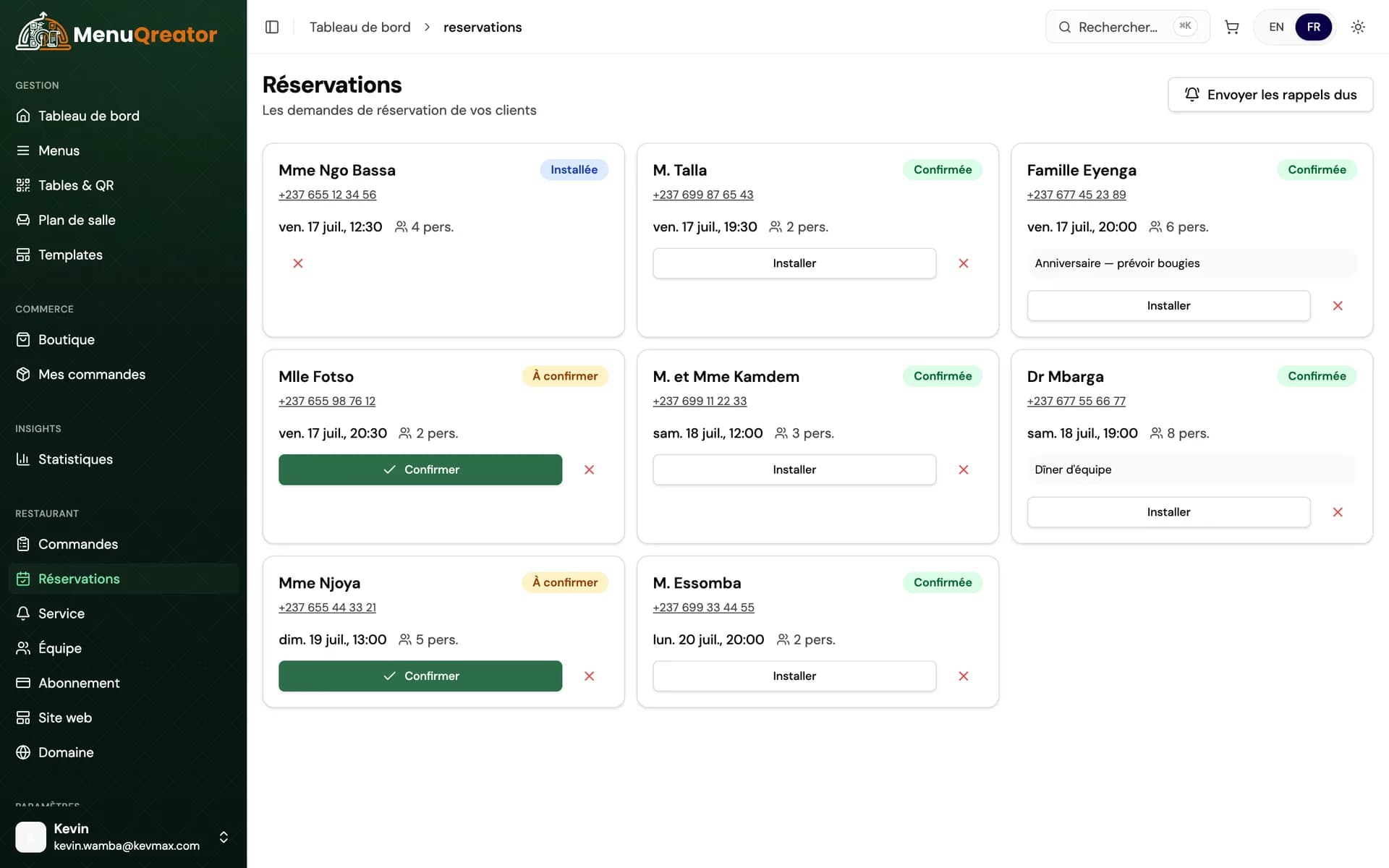 Réservations en ligne